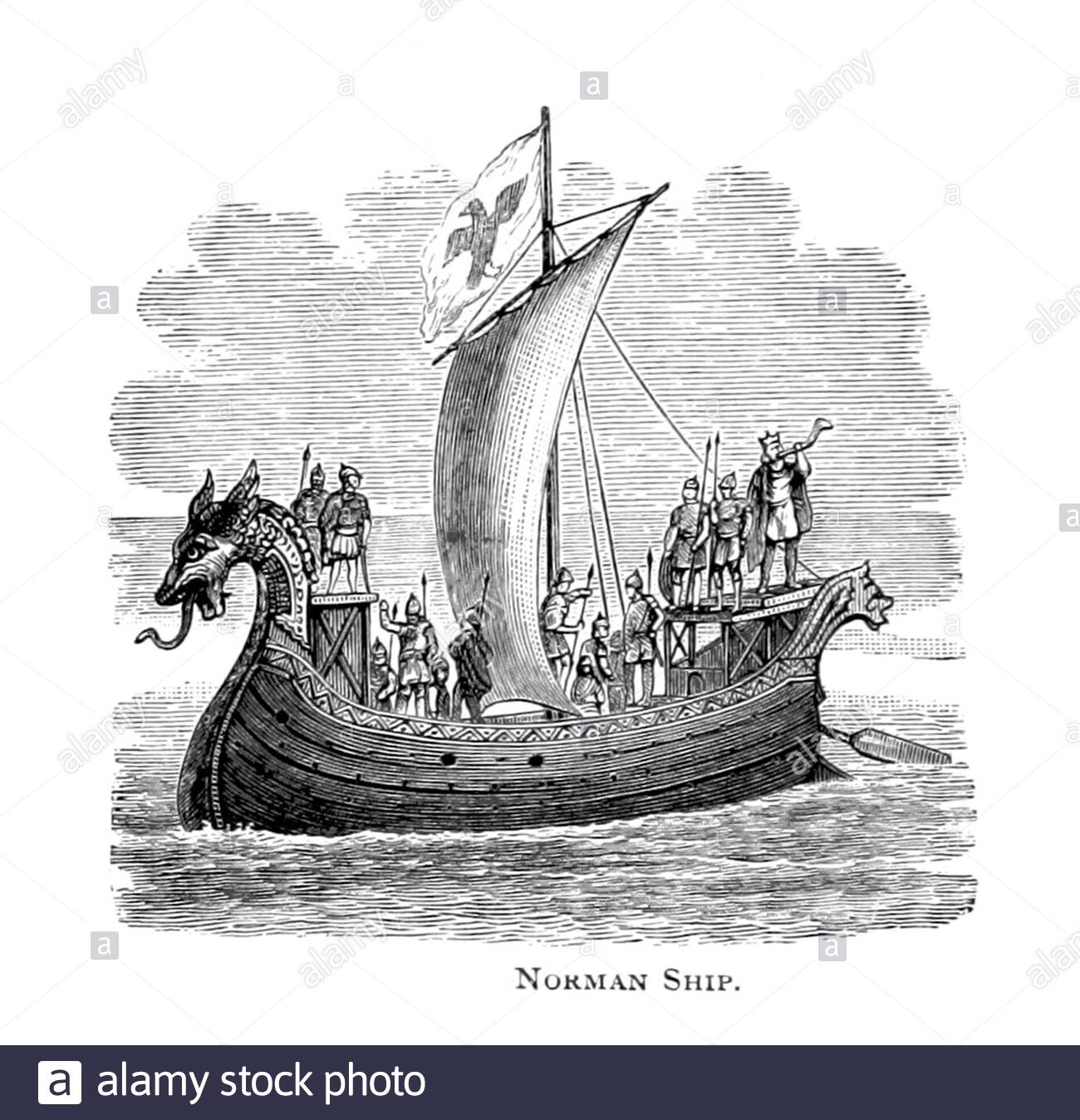Norman Ship, illustration ancienne de 1884 Banque D'Images