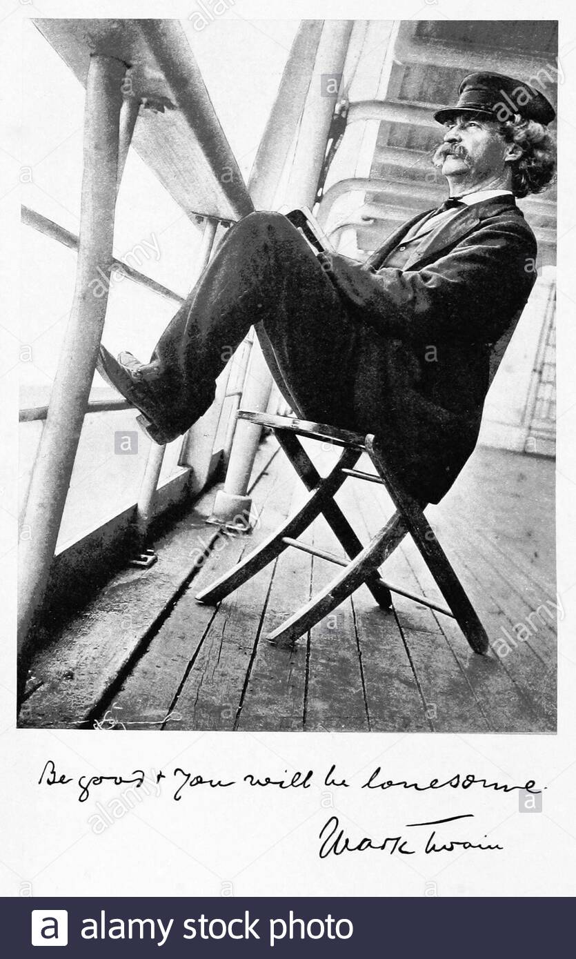 Samuel Langhorne Clemens, 1835 – 1910, connu sous son nom de plume Mark Twain, était un écrivain, humoriste, entrepreneur, éditeur et conférencier américain, photographie vintage de 1897 Banque D'Images