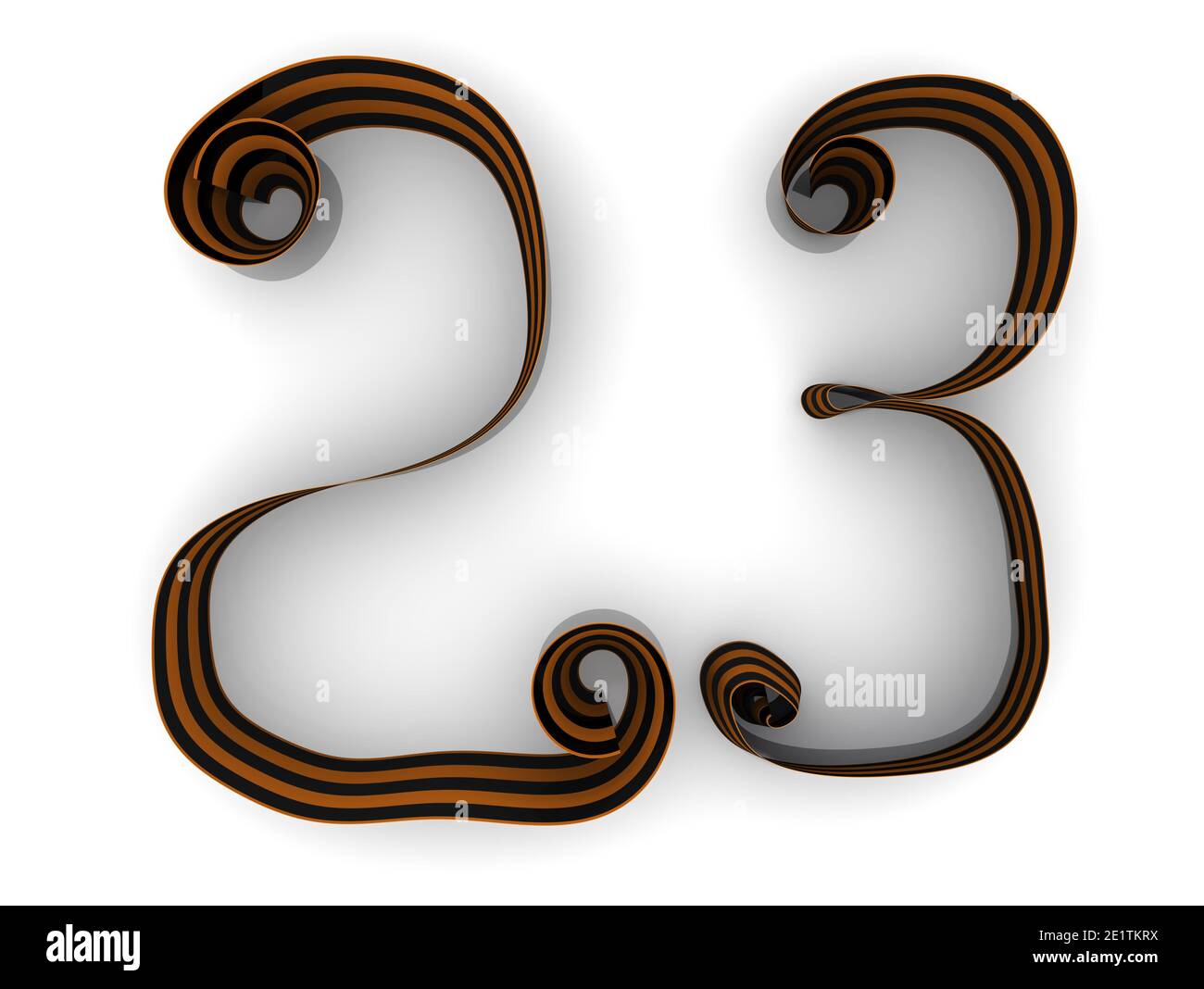 Ruban de Saint-George en forme de numéro 23 (23 février - défenseur de la fête de la Patrie) isolé sur fond blanc. Illustration 3D Banque D'Images