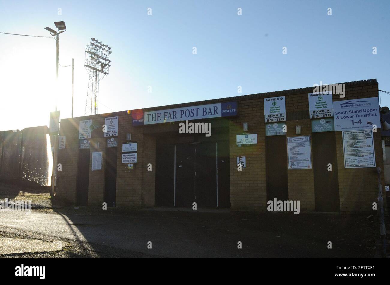 Roots Hall Stadium avant le match Sky Bet League 2 entre Southend United et Barrow au Roots Hall, Southend, le samedi 9 janvier 2021. (Credit: Ben Pooley | MI News) Credit: MI News & Sport /Alay Live News Banque D'Images