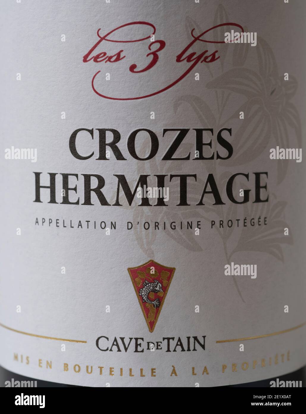Crozes Hermitage Cave de Tain étiquette française de bouteille de vin rouge Banque D'Images