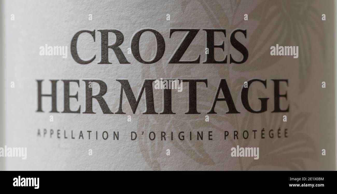 Crozes Hermitage Cave de Tain étiquette française de bouteille de vin rouge Banque D'Images