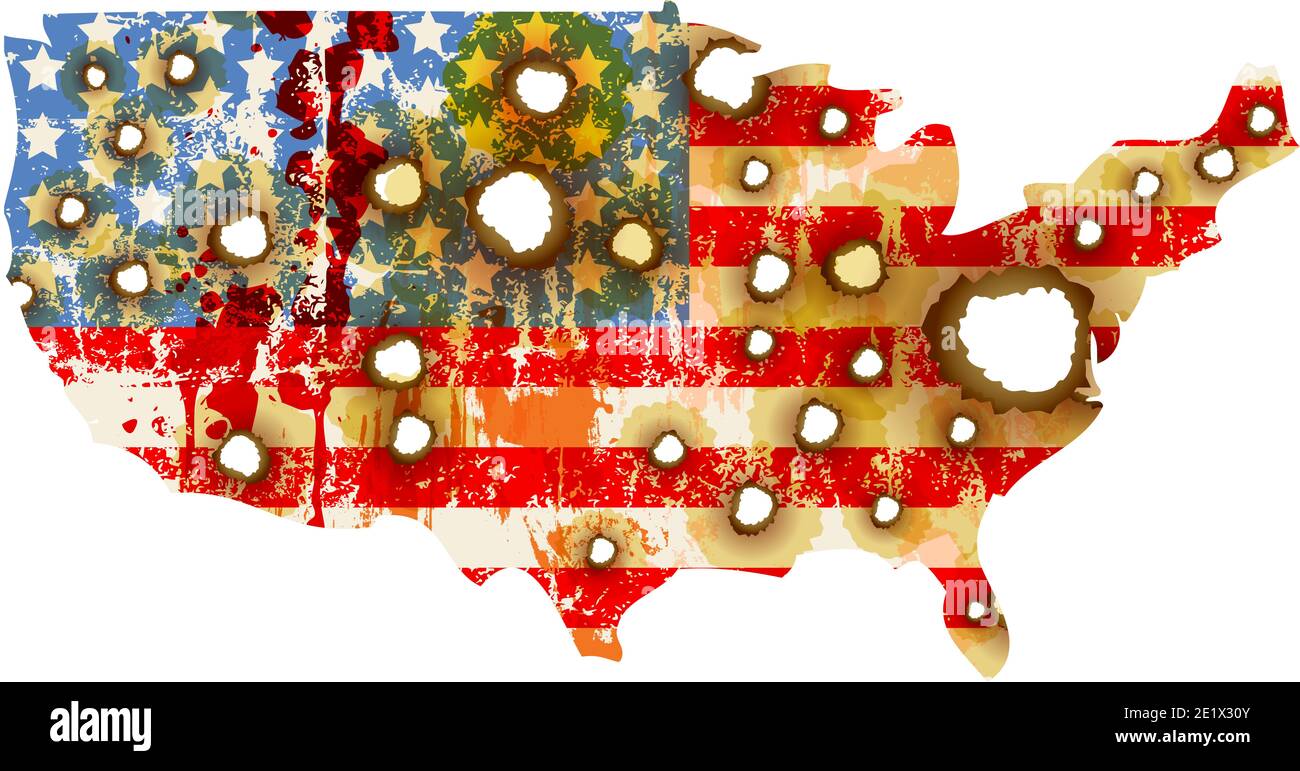 Drapeau grungy USA avec trous de balle, illustration vectorielle Banque D'Images