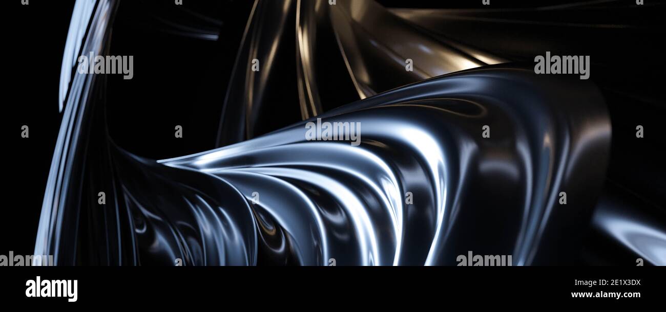 surface abstraite noir curvy pierre surface métallique avec réflexions et illustration du rendu 3d des lumières colorées Banque D'Images