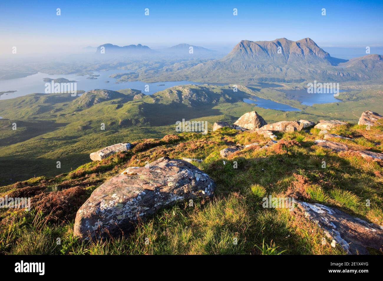 Vue sur Suilven et cul Mor, Sutherland, Écosse, Grande-Bretagne Banque D'Images