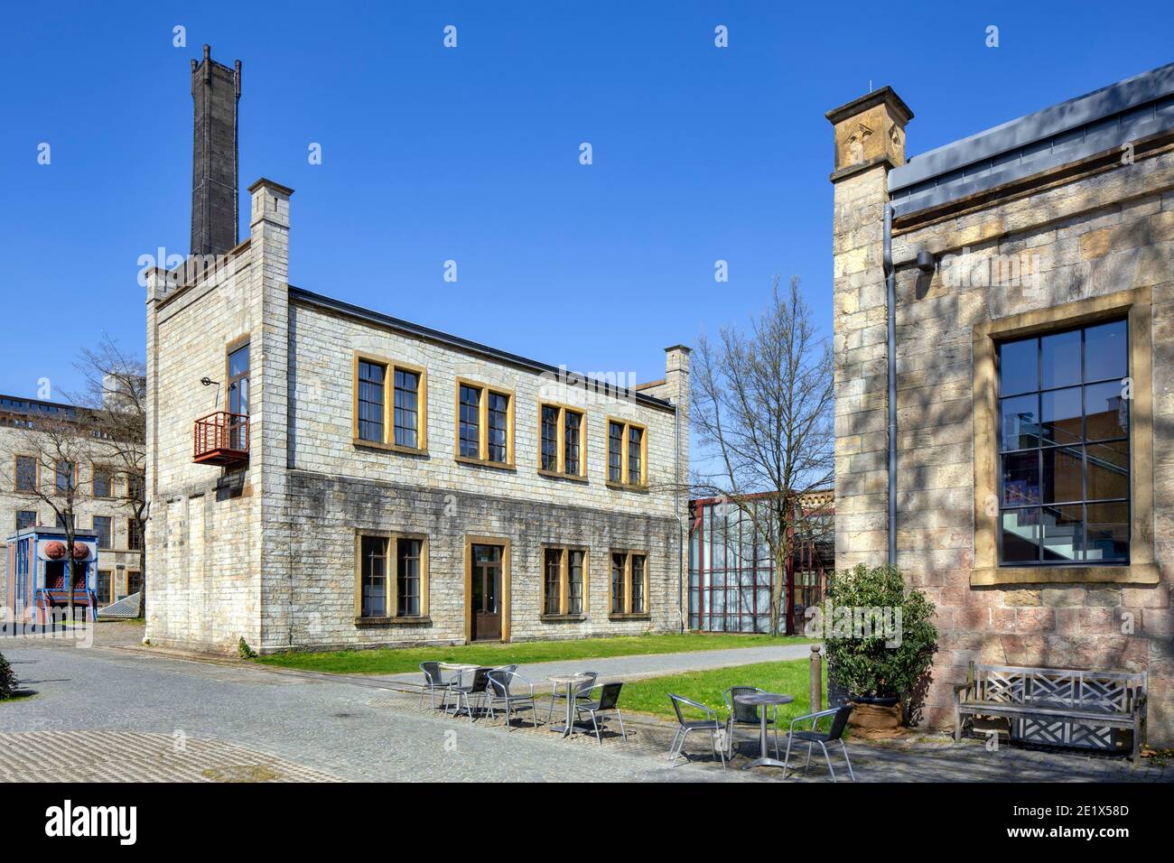 Ancien Ravensberger Spinnerei, aujourd'hui Musée historique et Musée des arts décoratifs, centre d'éducation pour adultes, cinéma et centre d'événements, Bielefeld Banque D'Images