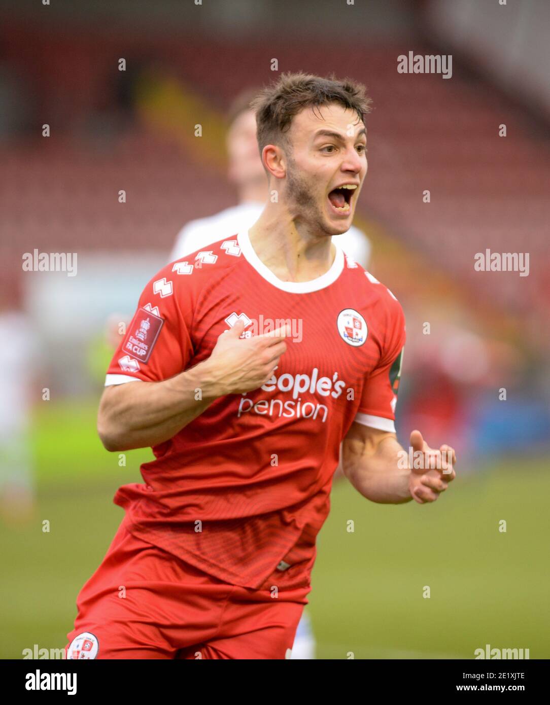 Crawley, Royaume-Uni. 10 janvier 2021. Nicholas Tsaroulla de Crawley Town célèbre le but d'ouverture contre Leeds United lors du match de la coupe FA au stade de la pension du peuple, Crawley photo par Nigel Bramley/Focus Images/Sipa USA 07827818829 10/01/2021 Credit: SIPA USA/Alay Live News Banque D'Images