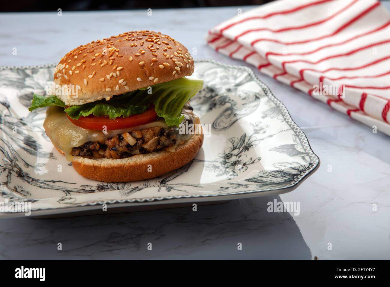 Un hamburger aux haricots noirs Banque D'Images
