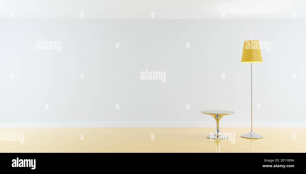 chambre vide avec lampadaire jaune et acier poli minimaliste illustration du rendu 3d de la table Banque D'Images