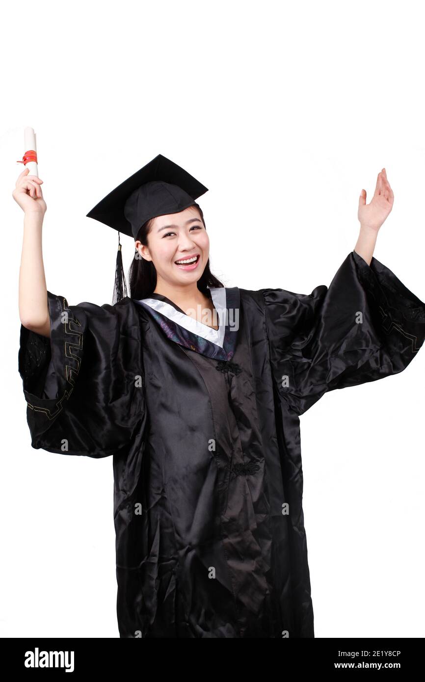 Une jeune fille étudiante titulaire d'un diplôme photo de haute qualité Banque D'Images