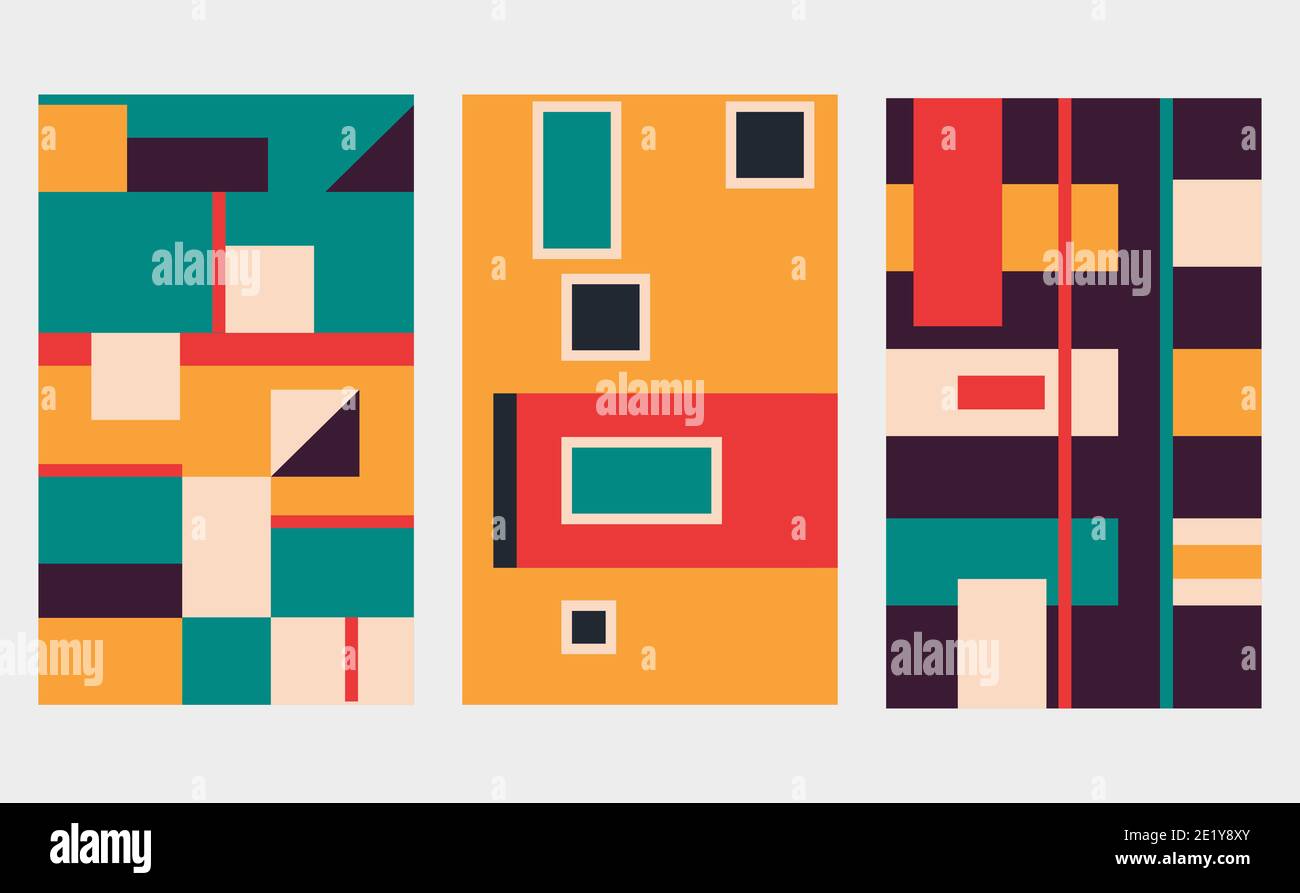 Ensemble d'arrière-plans avec graphique géométrique vintage. Pour les couvertures, les bons d'échange, les affiches, les circulaires et les bannières. Style Bauhaus Banque D'Images