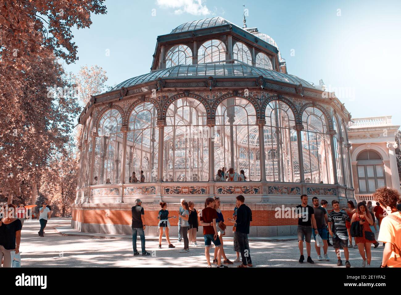 Le Palais Cristal est une structure en verre et en métal, située dans le parc du Retiro à Madrid. Il a été construit en 1887 pour accueillir une exposition de Flora A. Banque D'Images