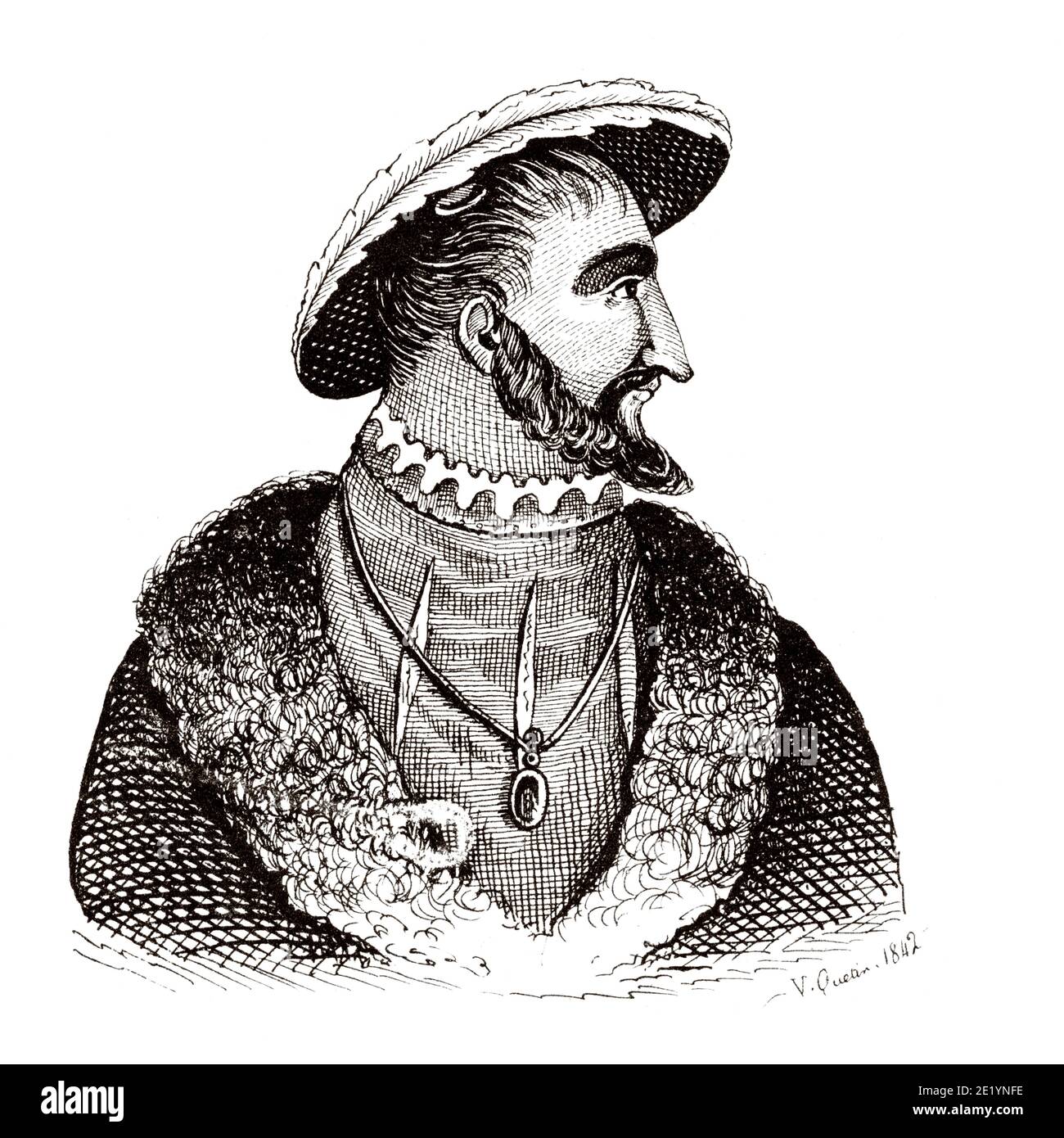 Portrait de François le Père et restaurateur de lettres (1494 - 1547). Roi de France de 1515 à 1547. Branche Valois–Angoulême. Histoire de la France, du livre Atlas de la France 1842 Banque D'Images