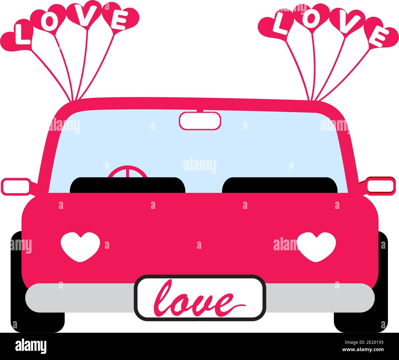 Pour la voiture de jour de Saint Valentin avec texte d'amour sur fond blanc. Illustration vectorielle Banque D'Images