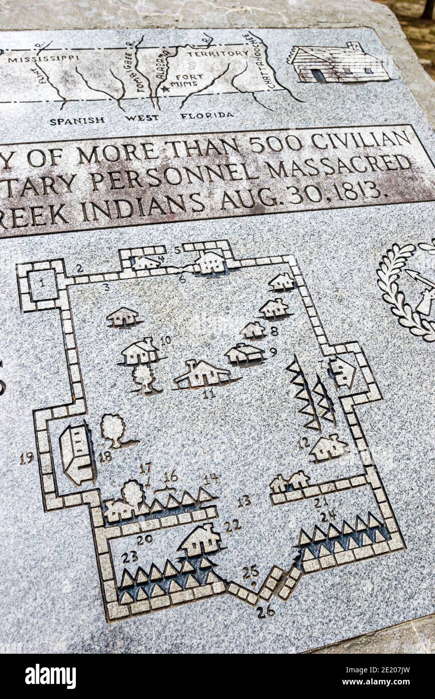 Alabama Tensaw fort Mims massacre Creek Indians War Memorial, carte, Banque D'Images