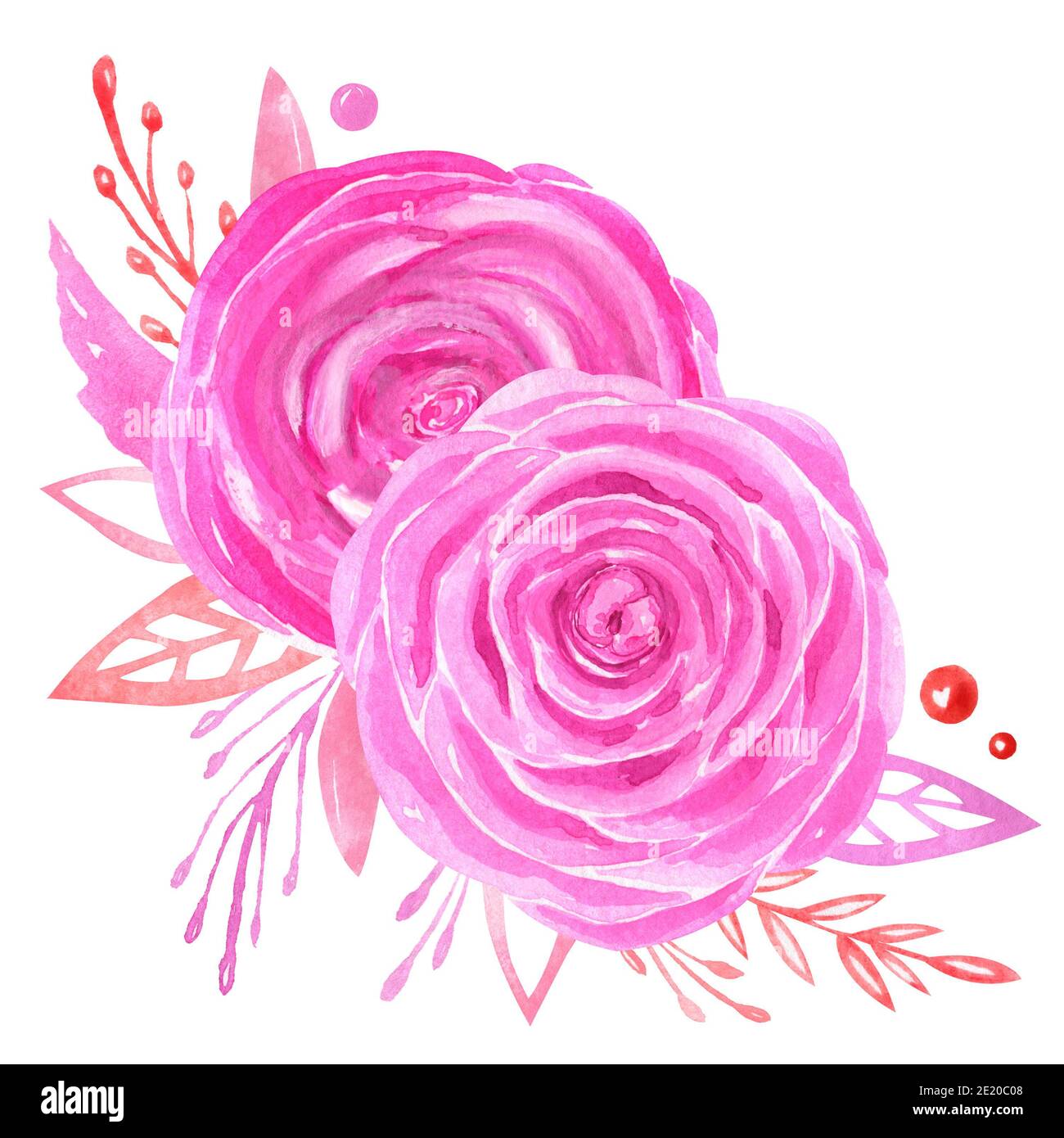 Aquarelle florale arrangement clipart. Bouquet de mariage de roses peintes à la main. Banque D'Images