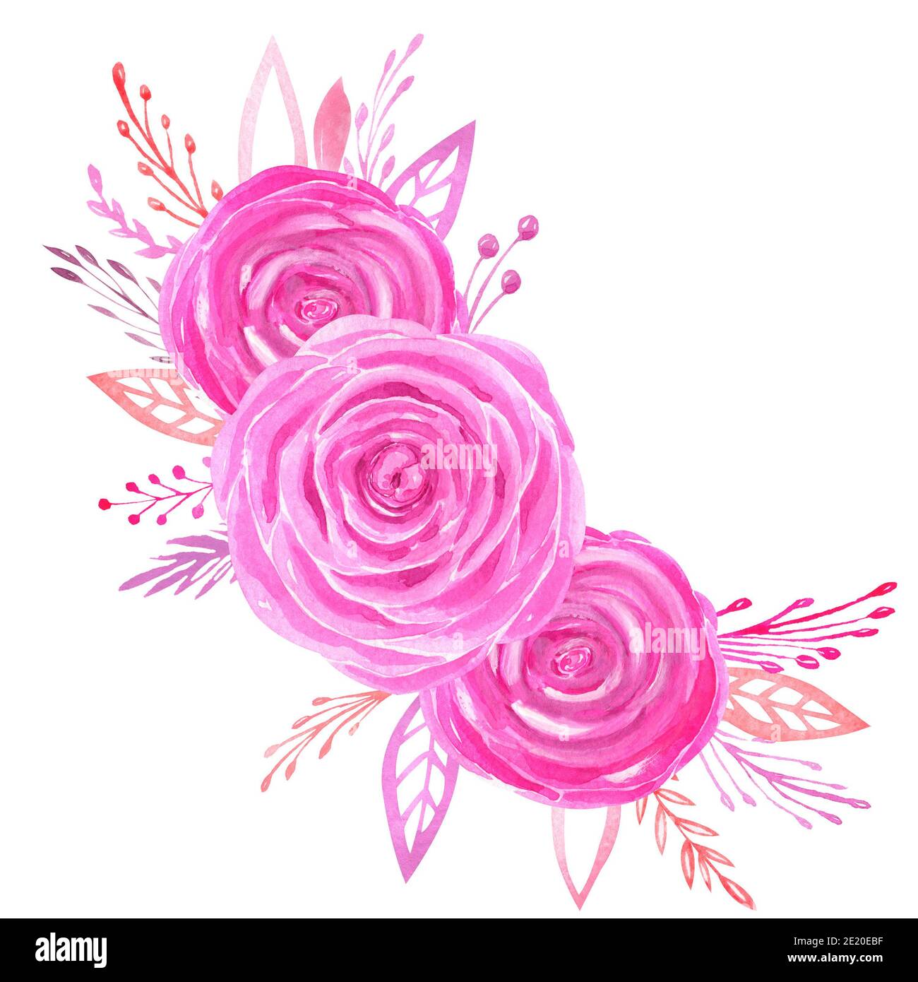 Aquarelle roses fleurs Clipart été rose collier floral art. ivitation de mariage, fabrication de cartes, carte de voeux Banque D'Images