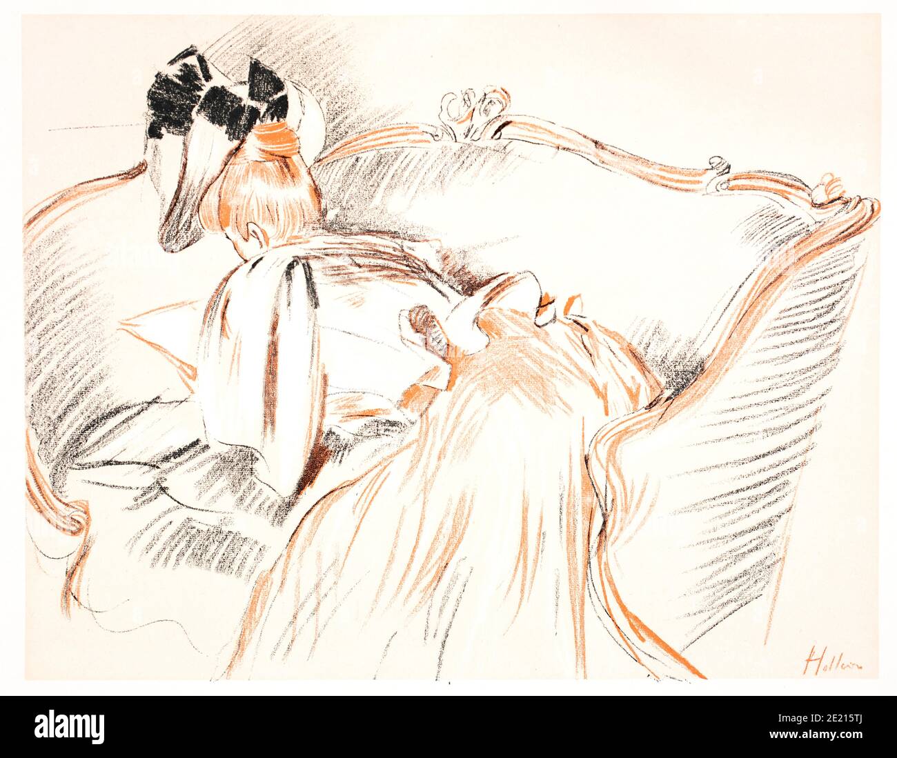 Femme sur chaise longue, conte crayon croquis par Paul Helleu de 1897 The Studio an Illustrated Magazine of Fine and Applied Art Banque D'Images