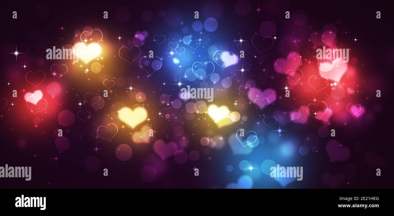 saint-valentin coeur bokeh coloré décoration bannière lumineuse Banque D'Images