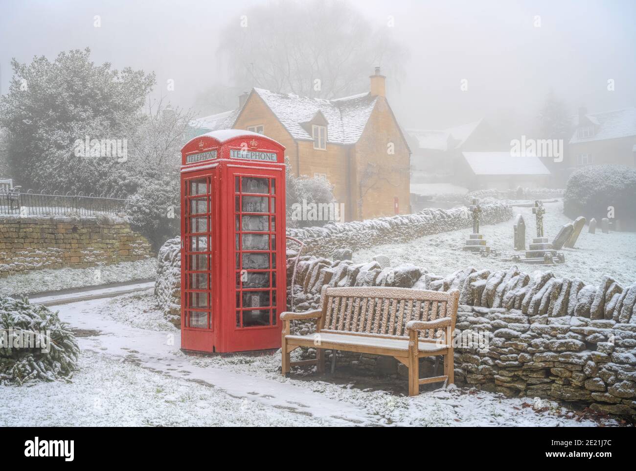 L'hiver à Snowshill, Cotswolds, Gloucestershire, Angleterre. Banque D'Images