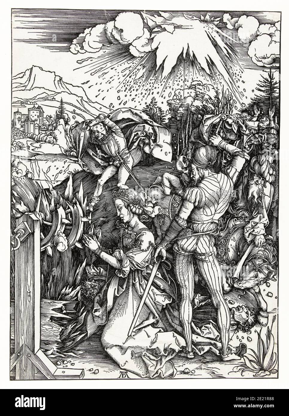 Albrecht Dürer, le martyre de Sainte Catherine d'Alexandrie (vers 287-305), (Catherine Wheel), gravure, 1496-1500 Banque D'Images