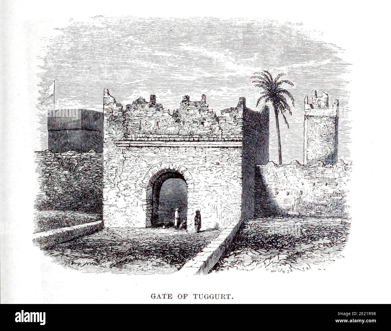 Porte de Tugguggurt [Tougghourt, Algérie] du Livre ' Grand Sahara: Errances au sud des montagnes de l'Atlas. ' par Tristram, H. B. (Henry Baker), publié par J. Murray à Londres en 1860 Banque D'Images