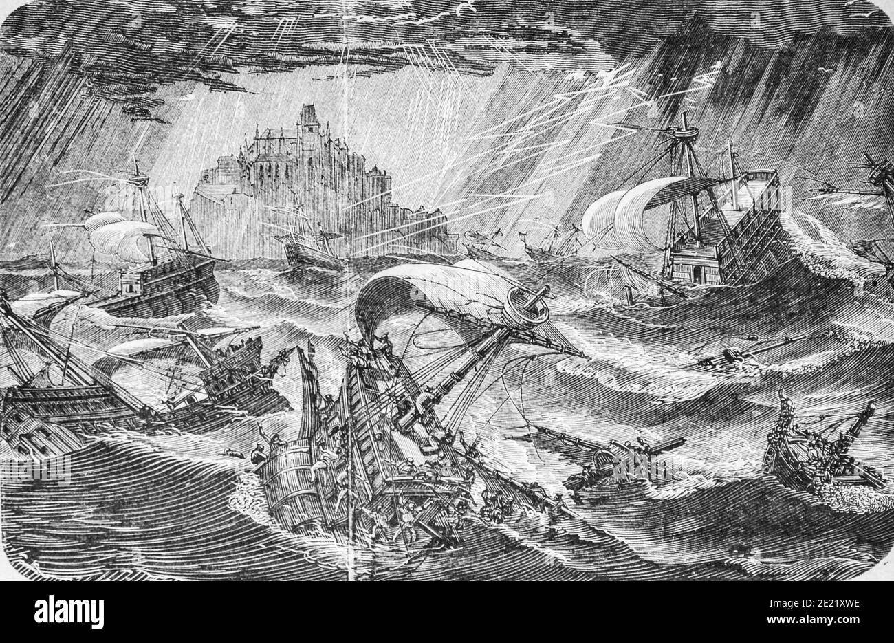 la flotte anglaise au mont saint michel 1423°, édition lahure 1881 Banque D'Images