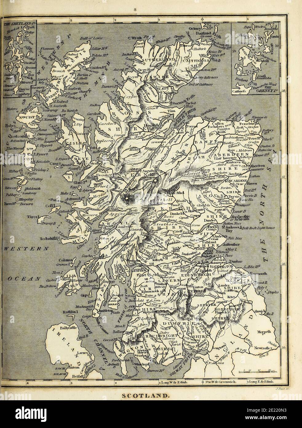 Carte du XIXe siècle de l'Écosse gravure de Copperplate de l'Encyclopedia Londinensis or, Dictionnaire universel des arts, des sciences et de la littérature; Volume XXII; édité par Wilkes, John. Publié à Londres en 1827 Banque D'Images