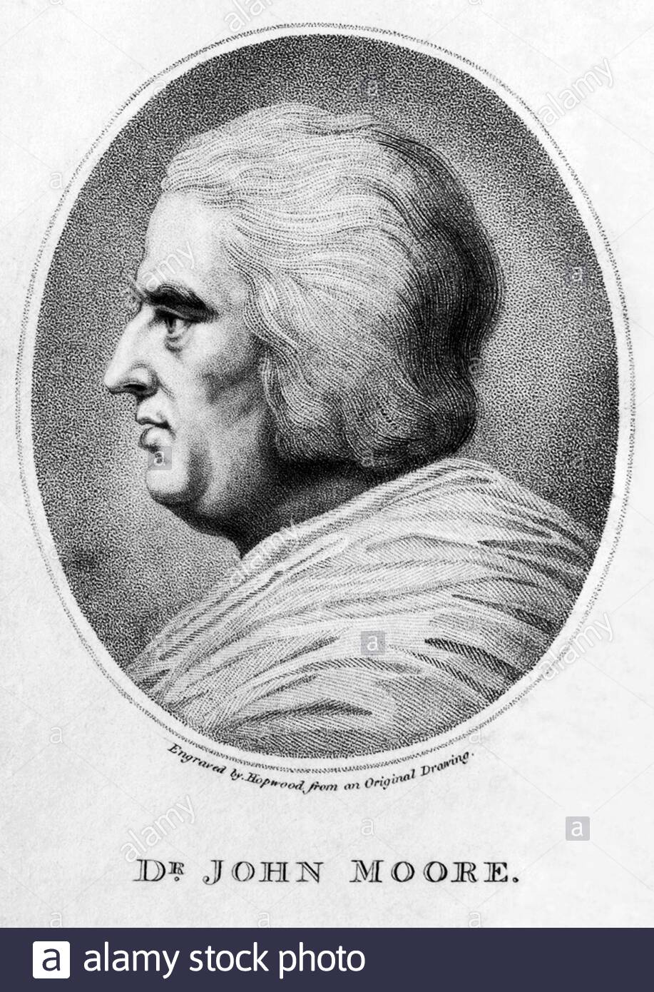 Le portrait du Dr John Moore, de 1729 à 1802, était un médecin écossais et un auteur de voyages, illustration ancienne de 1803 Banque D'Images