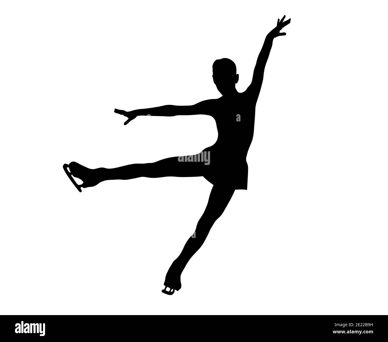 gracieux figure skater fille silhouette noire sur fond blanc Banque D'Images