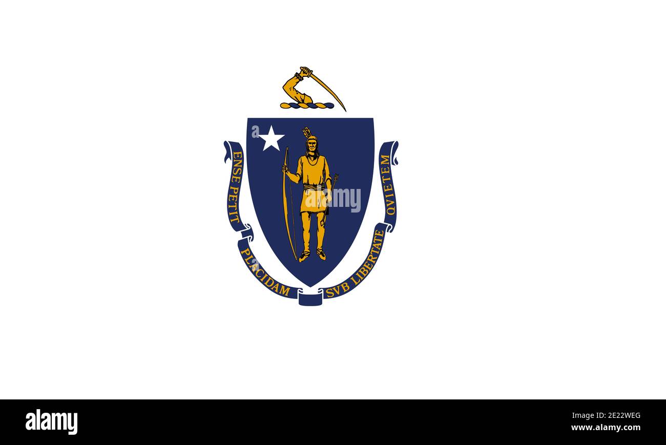 Grand drapeau plat officiel du Massachusetts horizontal Banque D'Images