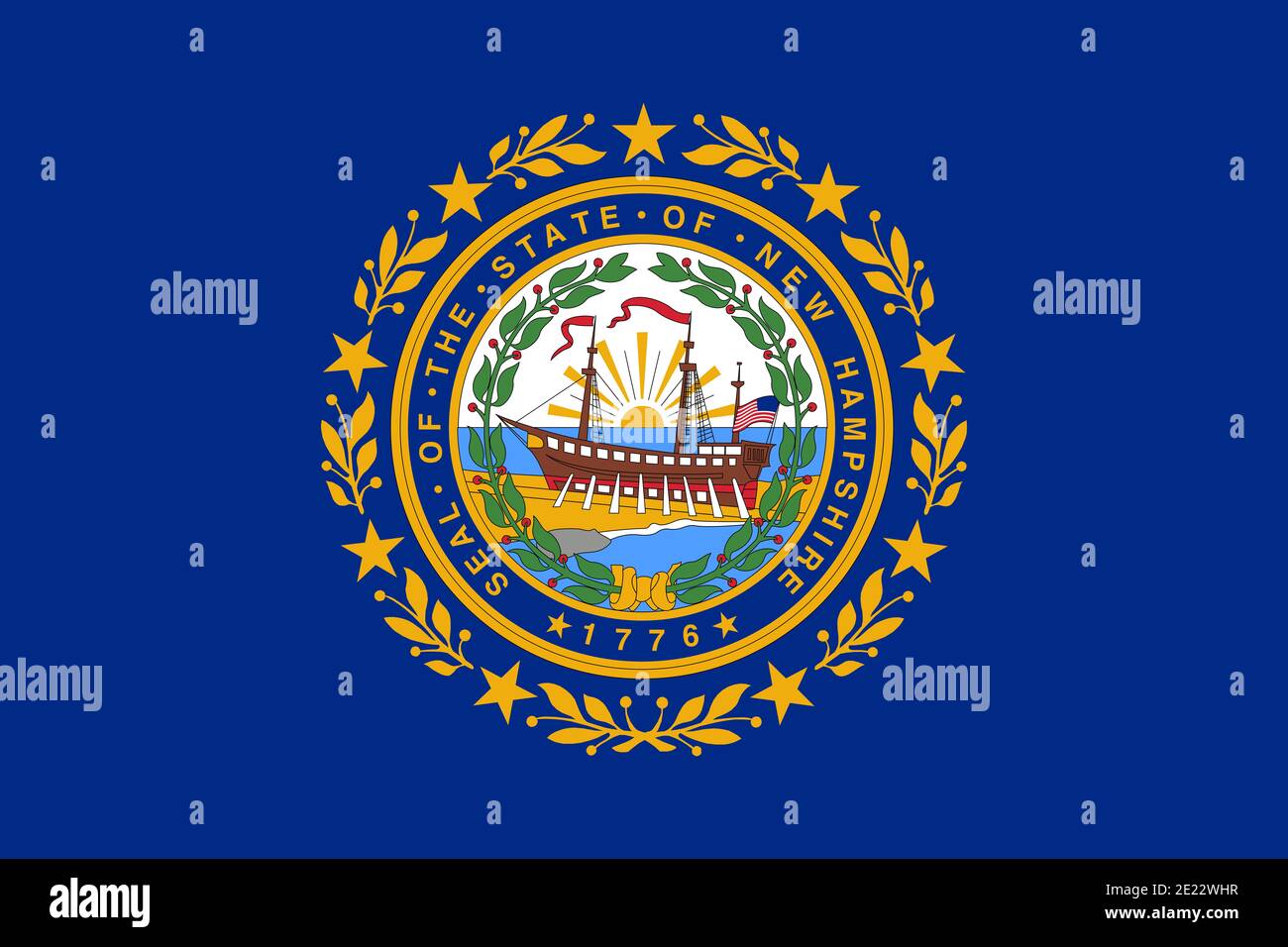 Grand drapeau plat officiel du New Hampshire horizontal Banque D'Images