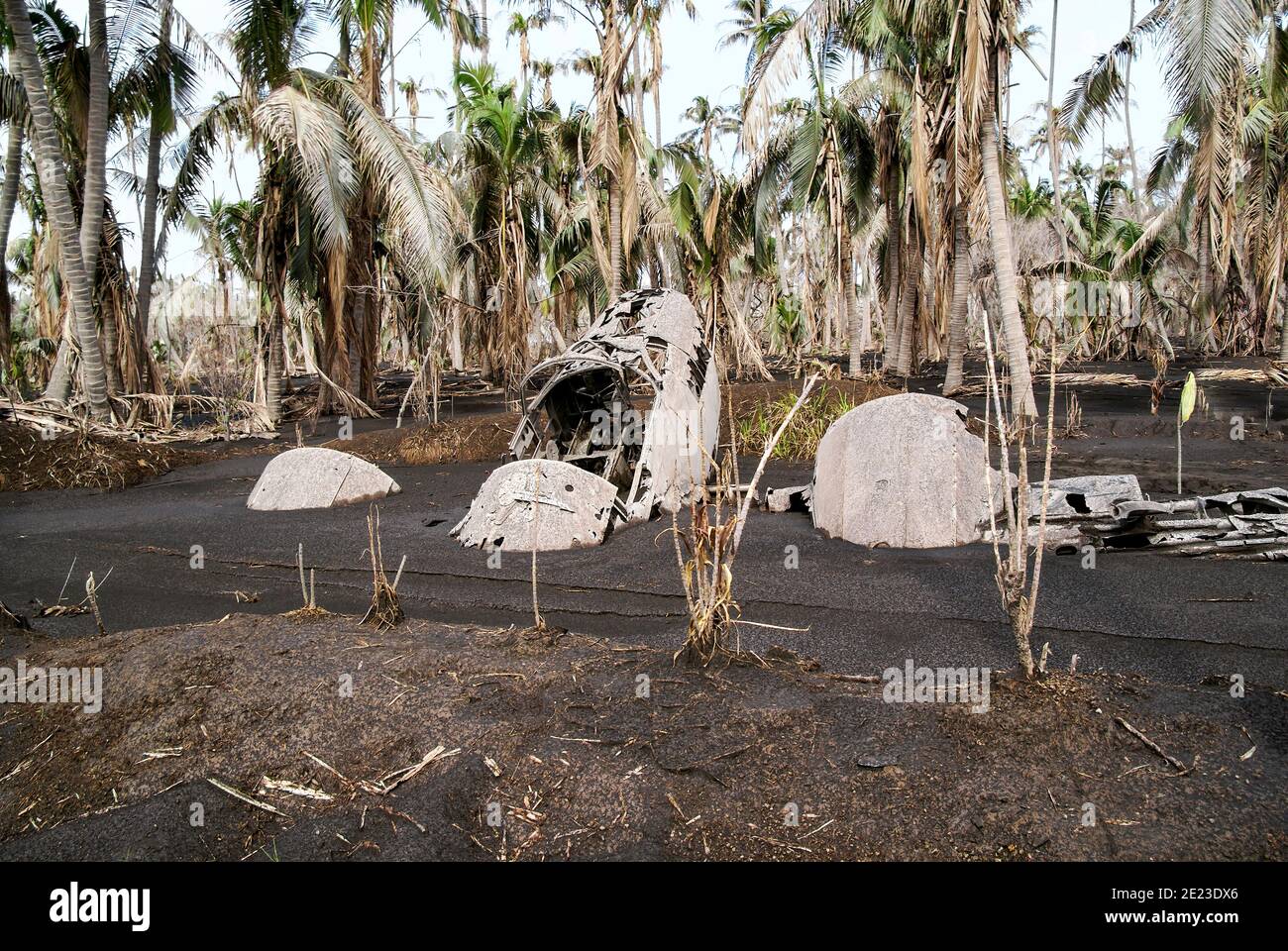 L'épave d'un avion de chasse japonais de la Seconde Guerre mondiale enterré dans les cendres de l'éruption de Tavurmur en 1994. Rabaul, Papouasie-Nouvelle-Guinée, Banque D'Images