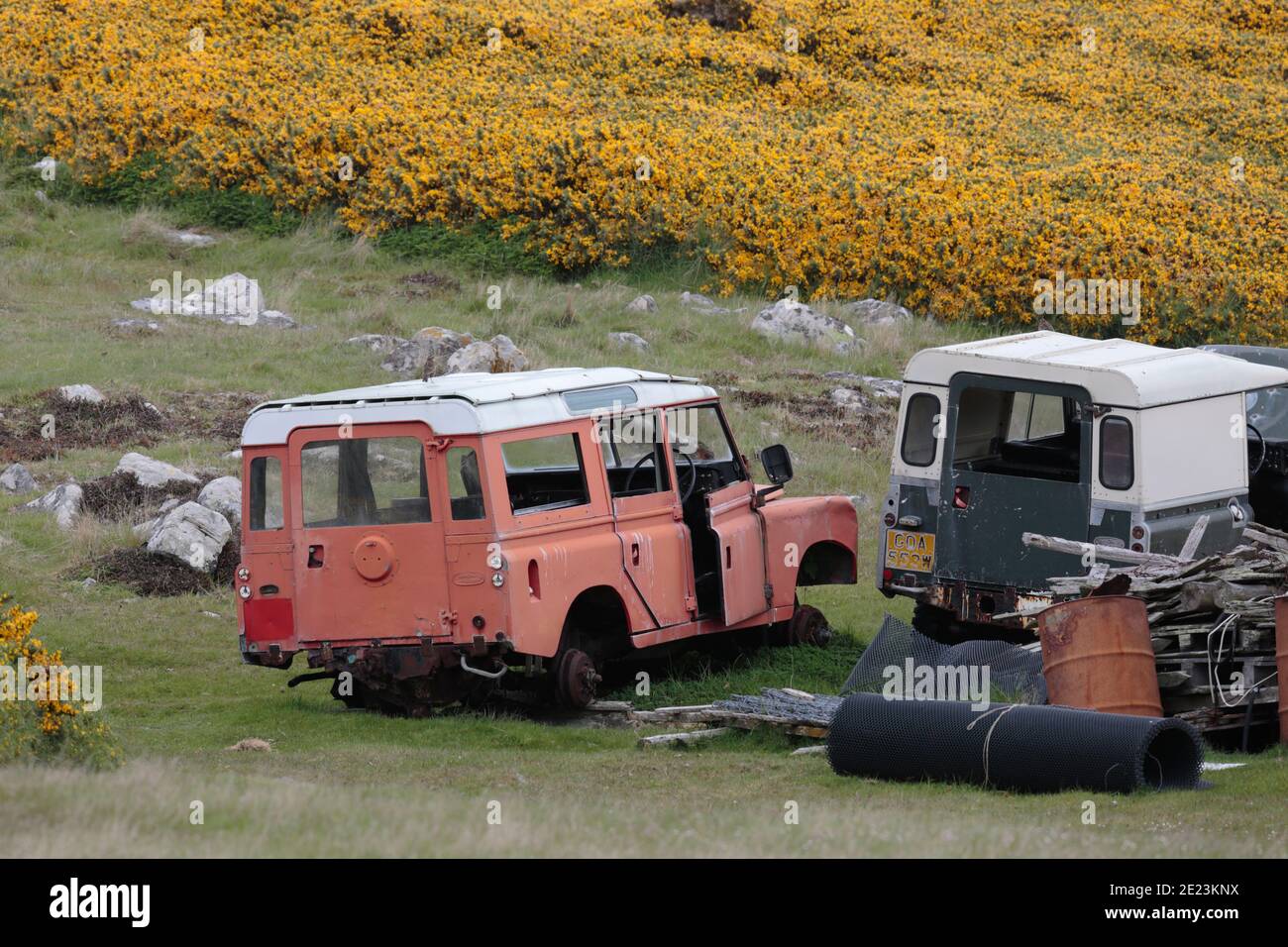 Landrover hulks, île carcasse, îles Falkland 3 décembre 2015 Banque D'Images