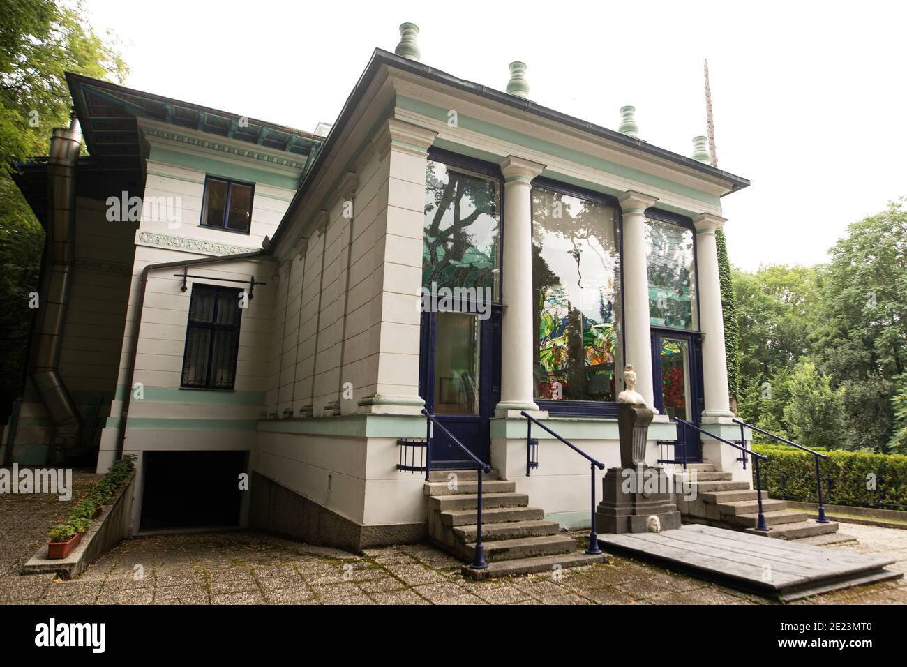 L'extérieur de l'Adolf Böhm Parlor à la première villa Otto Wagner, maintenant le musée Ernst Fuchs, à Penzing, Vienne, Autriche. Banque D'Images