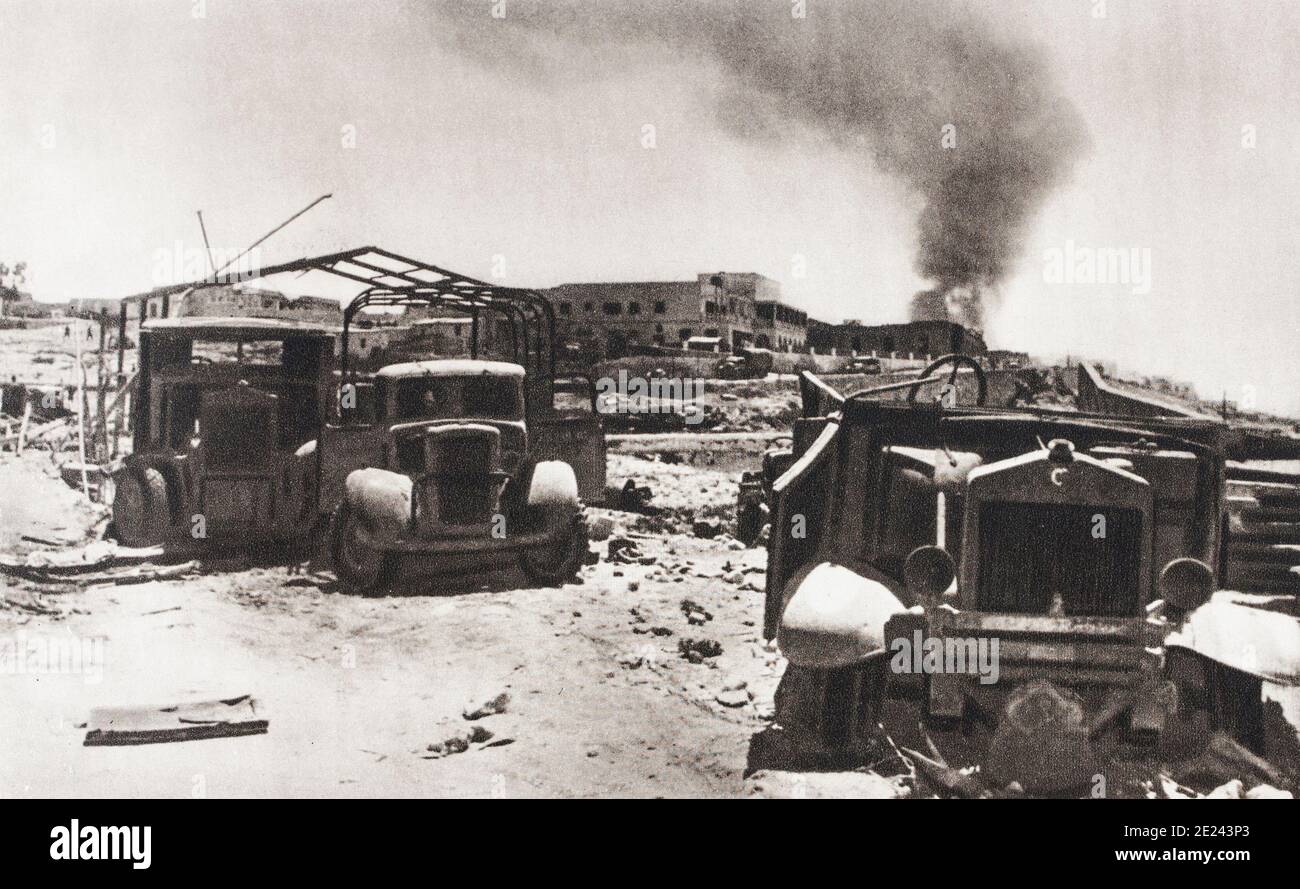 La chute de Tobrouk (Juin 1942). La perte de ce poste important, sa garnison et des fournitures a été un coup dur pour l'armée britannique. Banque D'Images