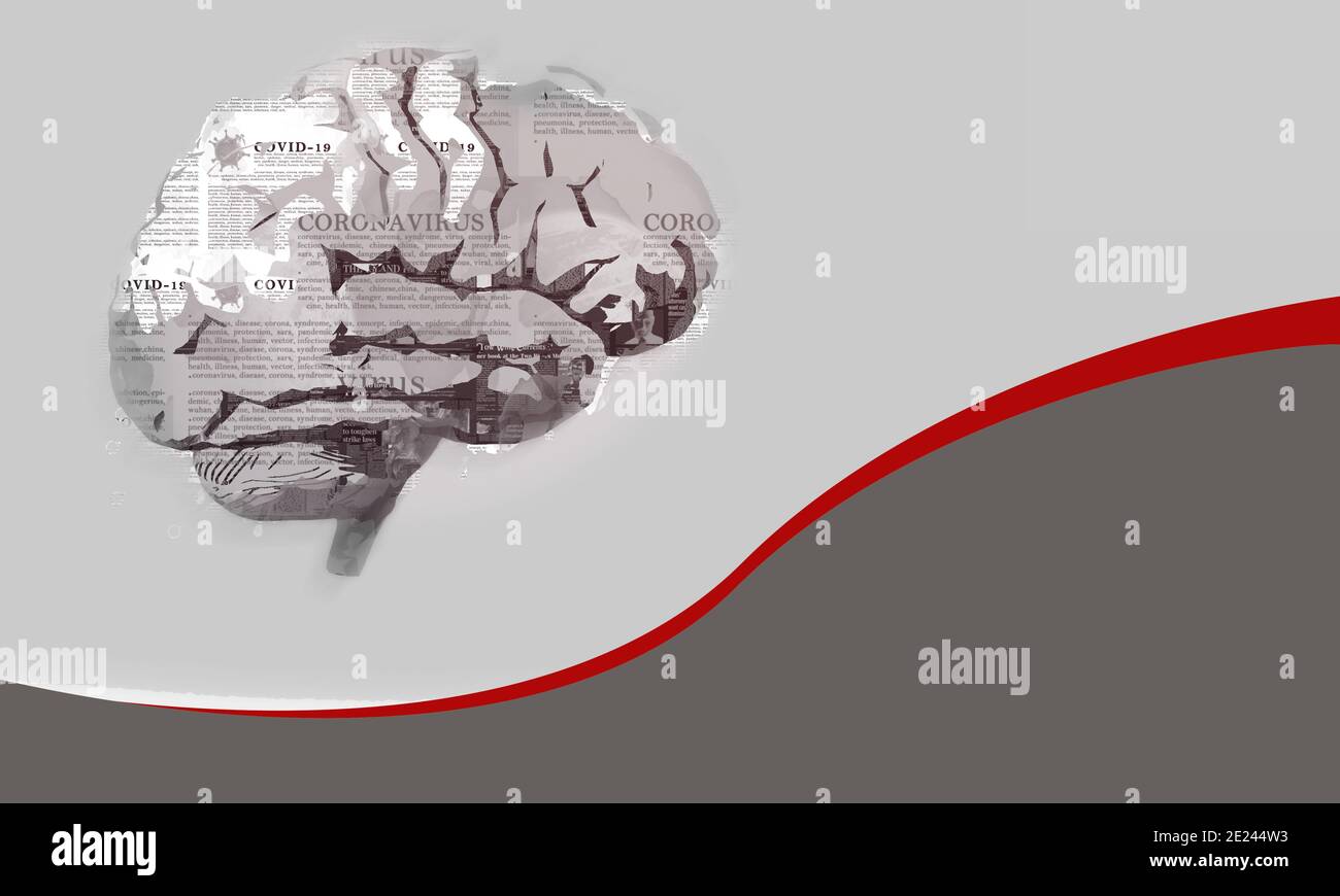 rendu 3d de l'image du cerveau avec des articles de journaux à propos de Coronavirus - concept de fausses nouvelles Banque D'Images