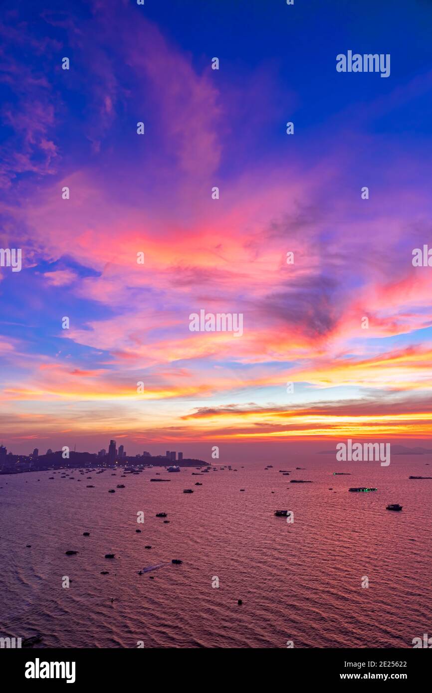 Paysage de coucher de soleil, Pattaya, Chon Buri, Thaïlande Banque D'Images