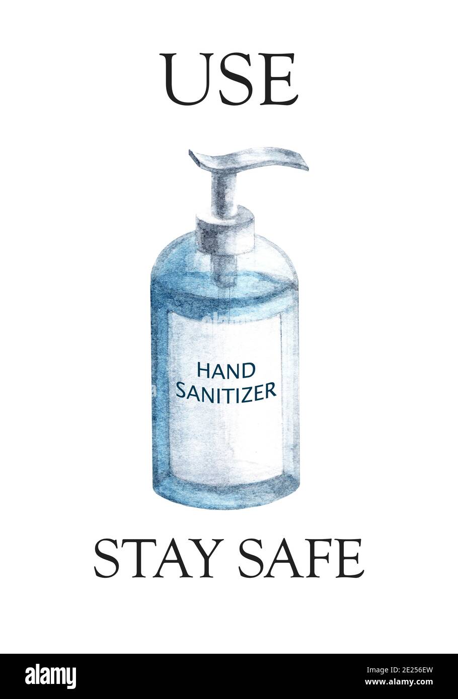 Utilisez l'affiche d'aquarelle de l'assainisseur pour les mains sur fond blanc pour l'hygiène des mains. Prévention du coronavirus Banque D'Images
