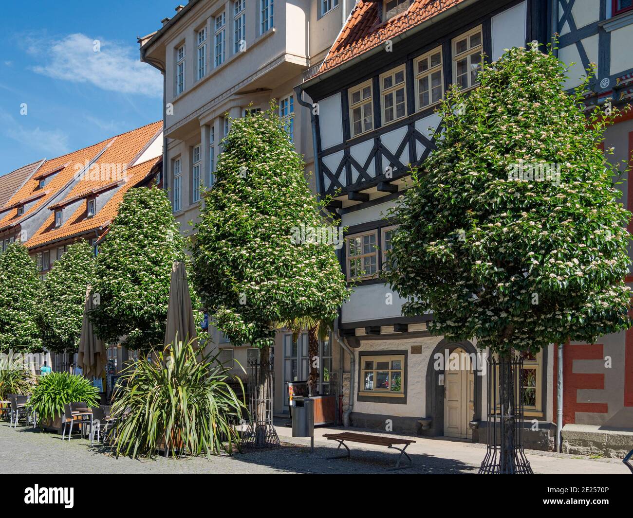 Maisons de la vieille ville construites avec charpente traditionnelle en bois. La ville médiévale et spa Bad Langensalza en Thuringe. Europe, Europe centrale, Allemagne Banque D'Images