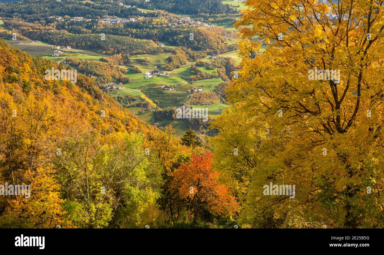 Vue automnale de la vallée de l'Eisack au Tyrol du Sud - Eisacktal - Italie du Nord - Europe. Photographie de paysage Banque D'Images