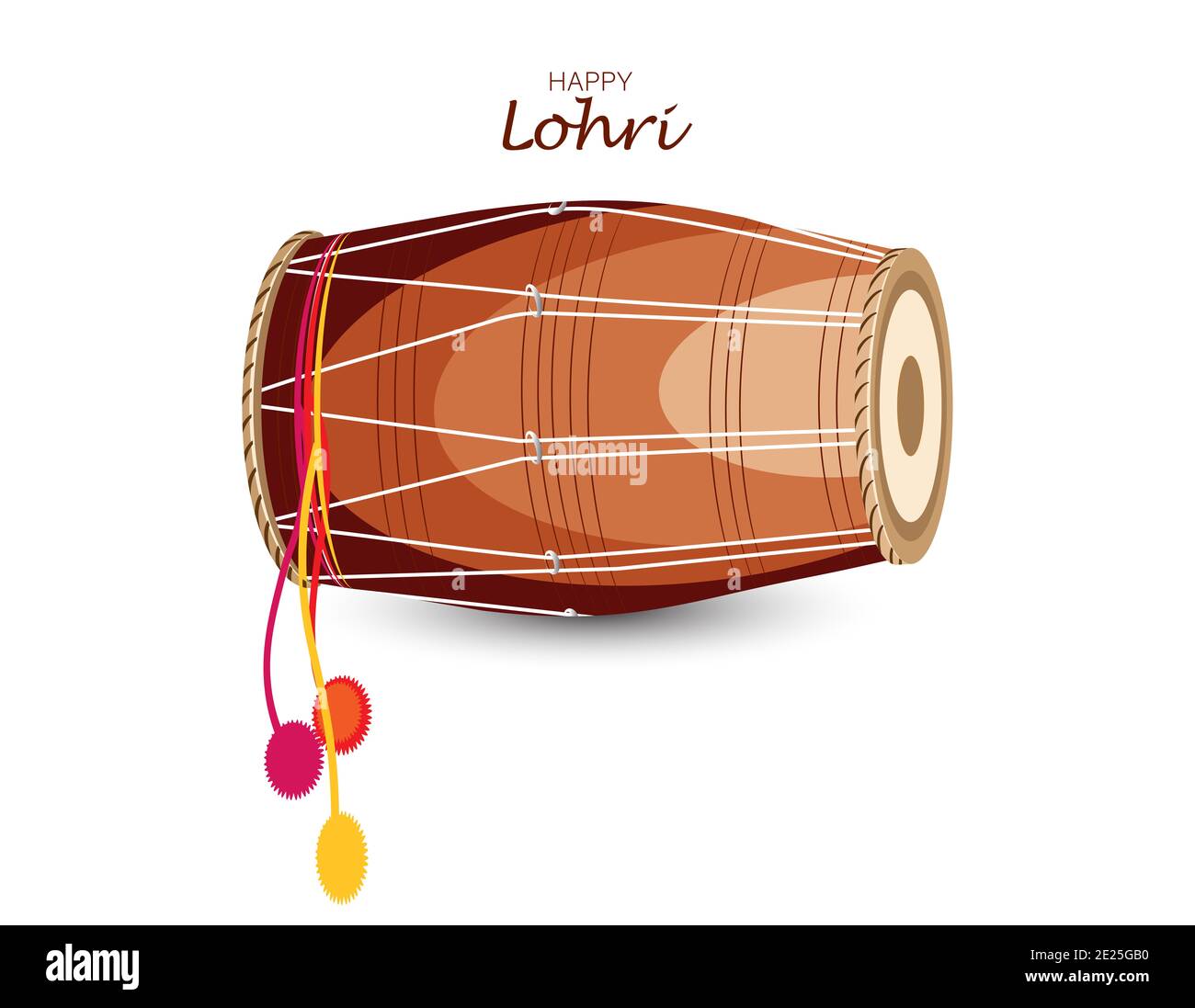 Illustration vectorielle pour Happy Lohri. Tambour traditionnel indien ou dholak ou dhol et couple dansant Banque D'Images