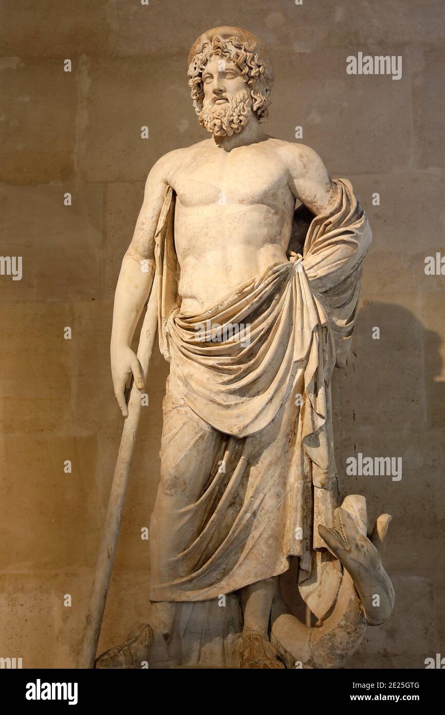 Musée du Louvre, Paris, France. Aesculapius, marbre du 2ème siècle, restauré au 18ème siècle. Banque D'Images