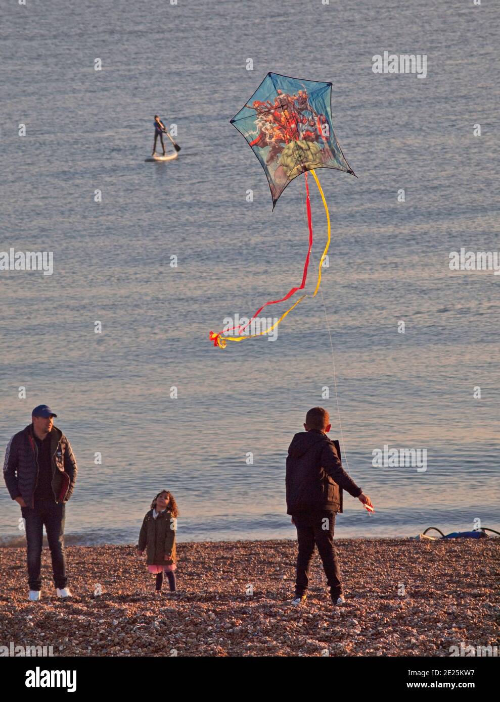 Vol d'un cerf-volant sur la plage de Brighton Banque D'Images