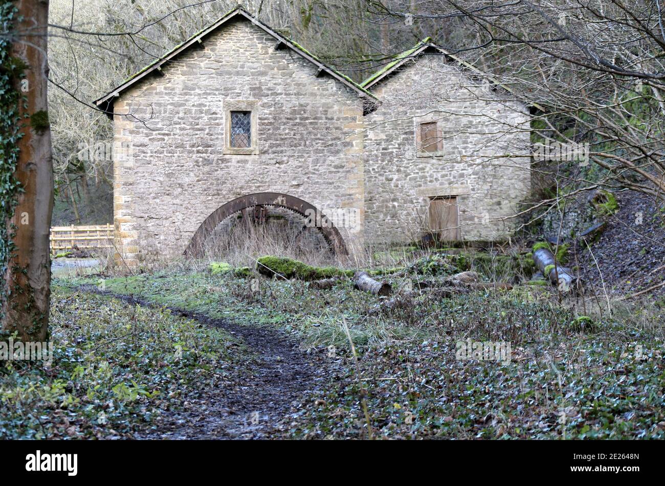 Moulin à eau à Ashford dans l'eau qui était un bobbin moulin pour l'industrie du coton et aussi un broyage d'os broyeur Banque D'Images
