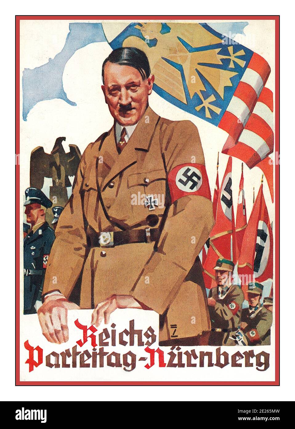 WW2 1940 ADOLF HITLER REICHS FÊTE DE NUREMBERG UNIFORME SWASTIKA Brassard Allemand Eagle propagande nazie Postcard Poster faisant la promotion du parti Reichs Jour à Nurnberg Allemagne nazie Seconde Guerre mondiale II Banque D'Images