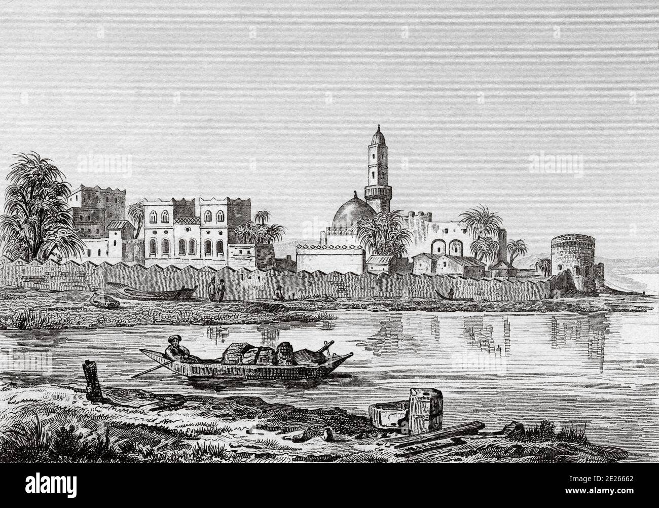 Vue de la ville de Moka sur les rives de la Mer Rouge. Le Yémen. Gravure ancienne publiée dans L'Univers France, en 1841. Histoire de l'Arabie antique Banque D'Images