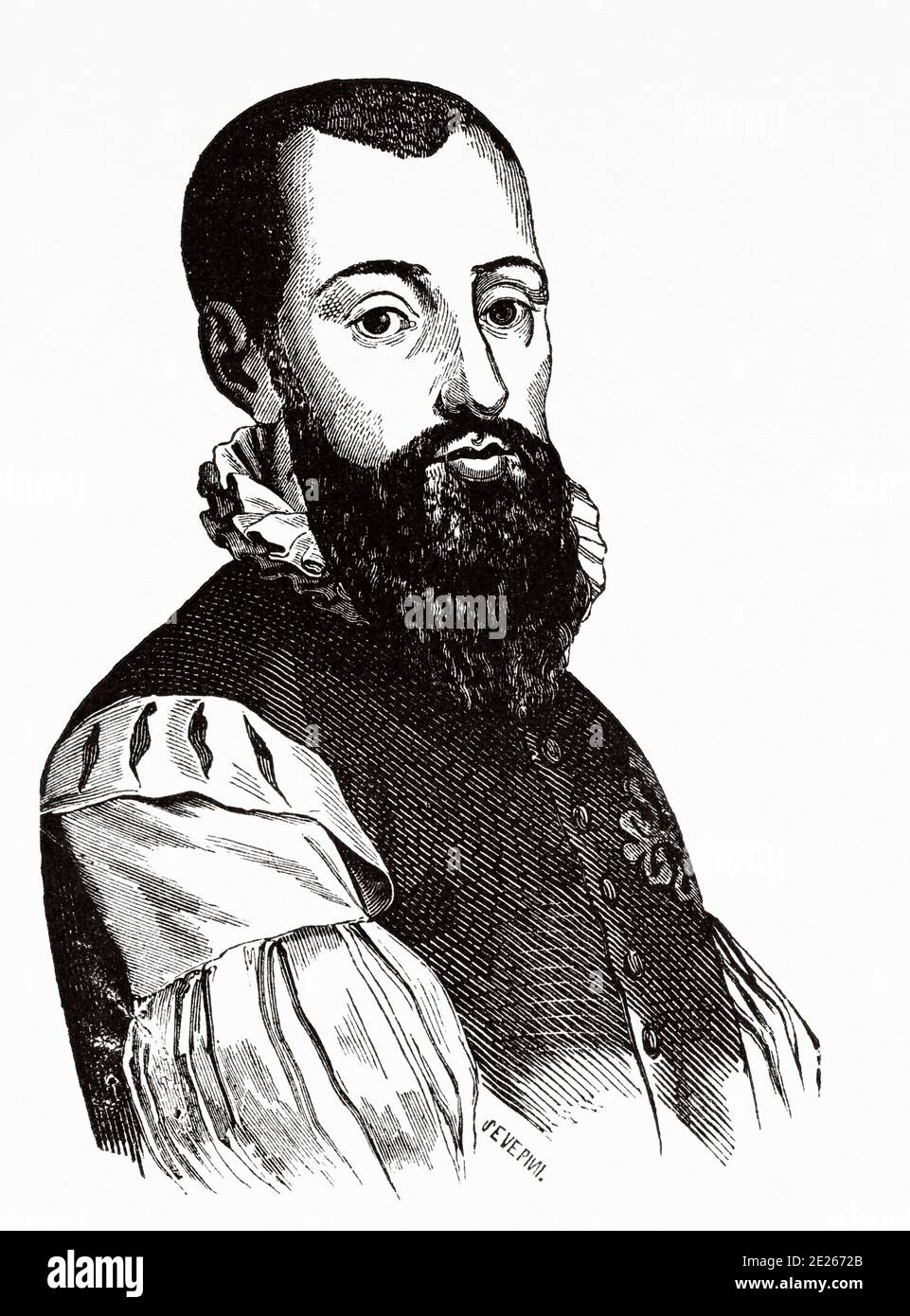 Portrait de Garci Lasso de la Vega (Tolède 1498 - Nice 1536), mieux connu sous le nom de Garcilaso de la Vega, était un poète et soldat espagnol de l'âge d'or. Ancienne gravure du livre Spanish Biographical Year par Ildefonso Fernandez 1899 Banque D'Images
