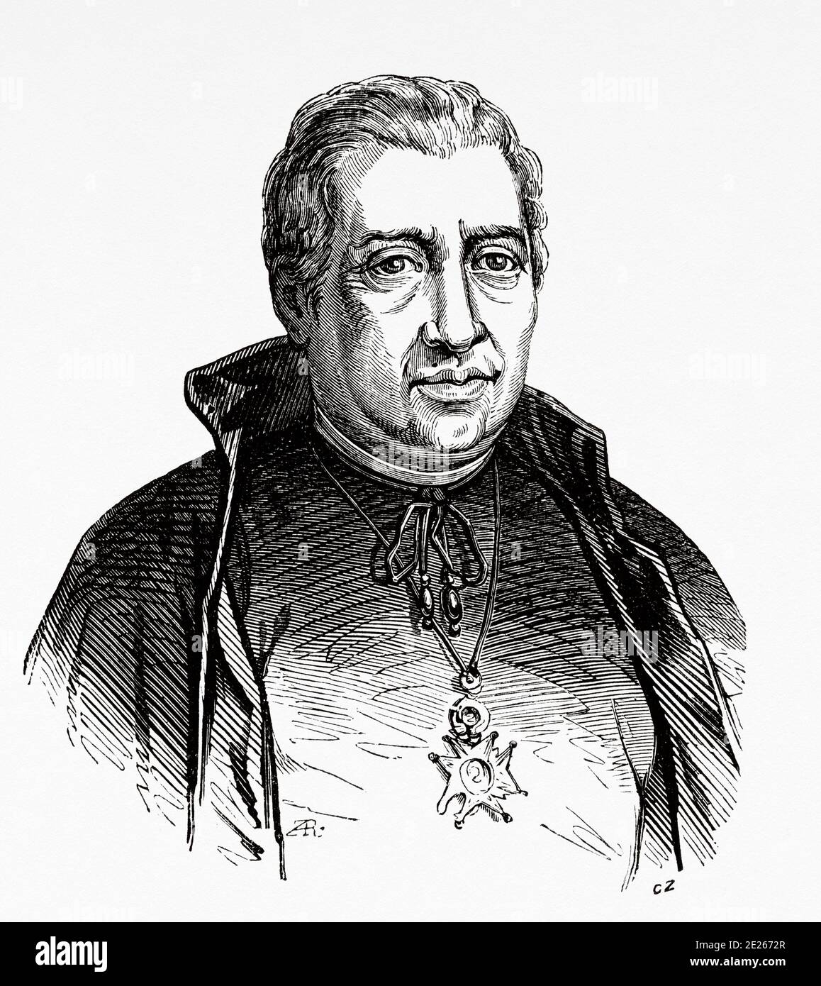 Portrait de Juan Nicasio Gallego Fernández (Zamora 1777 - Madrid 1853). Poète espagnol des Lumières, genre romantique. Elle a été très importante dans la transition du néoclassicisme au romantisme. Député d'Espagne. Sénateur de l'Espagne. Membre de l'Académie royale espagnole. Ancienne gravure du livre Spanish Biographical Year par Ildefonso Fernandez 1899 Banque D'Images