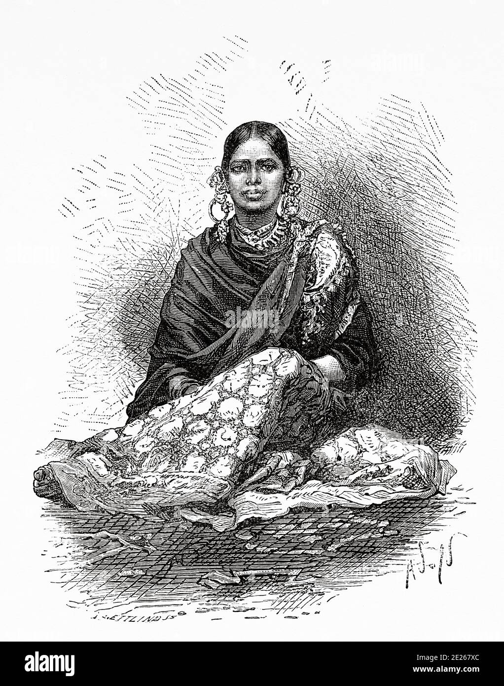 Portrait de la jeune fille hindoue dansante de Devadasi. Nautch ou danseuse, danseuse de temple de Bayadere. Outre le divertissement, leur danse avait des fonctions religieuses dans les temples, Vadodara (Baroda). Gujarat, Inde. Ancienne illustration de la gravure d'El Mundo en la Mano 1878 Banque D'Images